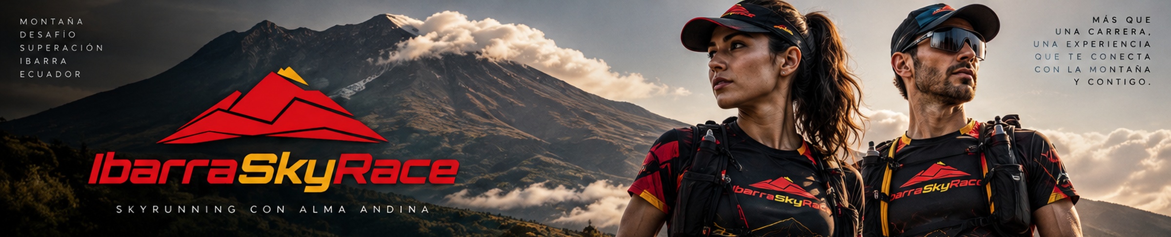 Corredores de Ibarra SkyRace frente al volcán Imbabura entre nubes
